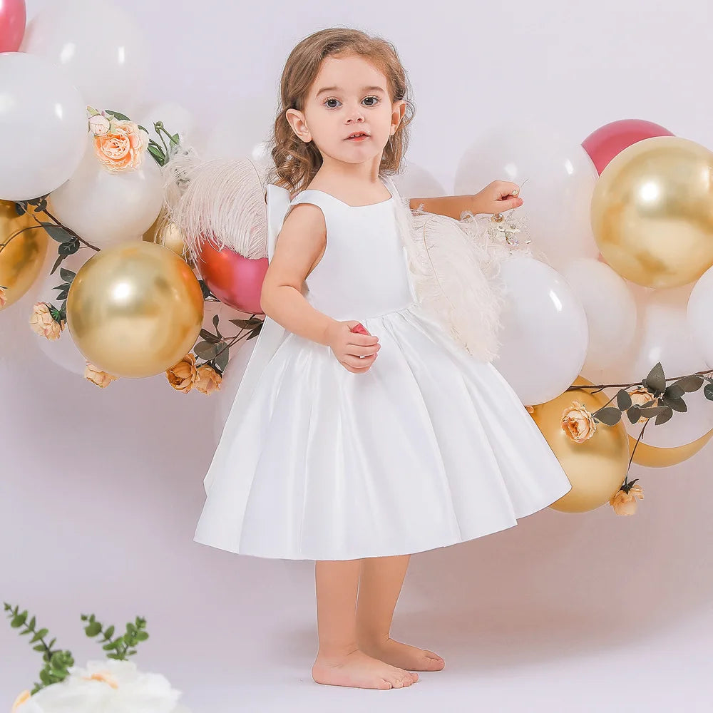 Toddler Baby Girls Summer Big Bow Baptism Dresses for Birthday Party Wedding Dress Children Costumes Princess Fluffy Prom Gown