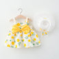 2Piece Sets Summer Toddler Girl Clothes Korean Fashion Flowers Cute Bow Sleeveless Princess Baby Dresses+ Sunhat Kids Dress BC136