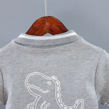 Summer Outfits for Baby Boys 9 to 12 Months Dinosaur Printed Turn-down Collar T-shirts Tops and Shorts 2PCS Infant Clothing Sets
