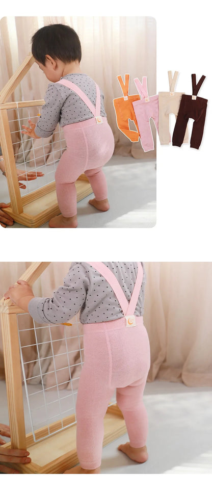 2025 Spring Fashion Boy Baby Solid High Waist Overalls Girl Children Cotton Leggings Infant Casual Suspenders Pants Kid Trousers
