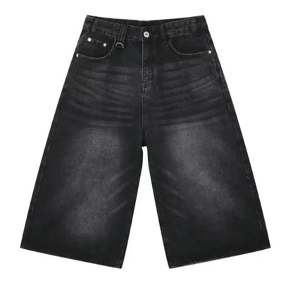 Retro Y2k Baggy  Women Men  Black Jeans Low Waist Casual Wide Pants Frayed Denim Shorts Big Size Clothes
