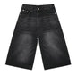 Retro Y2k Baggy  Women Men  Black Jeans Low Waist Casual Wide Pants Frayed Denim Shorts Big Size Clothes