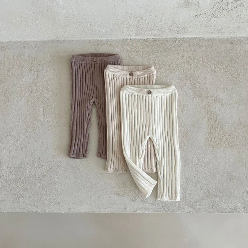 2025 New Infant Toddler Cotton Ribbed Knit Leggings Solid Baby Trousers Autumn Children Pp Pants Baby Boy Girl Stretch Leggings