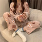 Flannel Long sleeve cartoon sleepwear suit Cozy Thick Warm Cartoon Sleepwear Suit Stylish Women's pajamas set for Autumn Winter