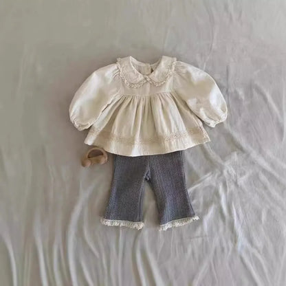 Autumn New Girls Lace Leggings Infant Trousers Cotton Cute Baby Girl Flared Pants Toddler Elastic Pants Kids Casual Pants