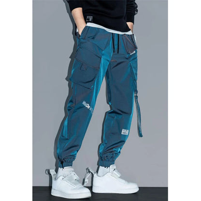 Thin Streetwear Casual Pants Men Ribbons Harem Jogging Pants Male Slim Fit Spring Cargo Pants Multi-Pockets Women Trouser
