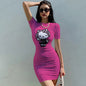 Short Sleeve Bodycon Mini Dress Women Sexy Party Club Evening Birthday Hello Kitty Print Dresses 2025 Spring Summer Wholesale