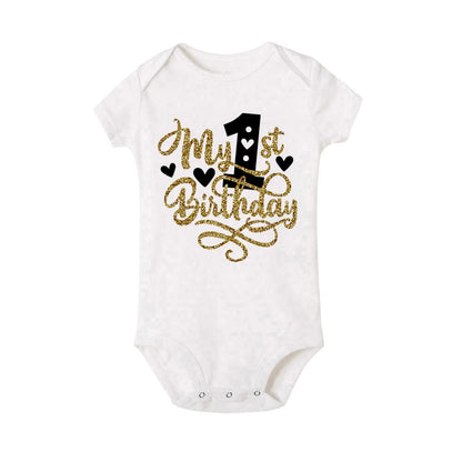 My 1st Birthday Print Baby Romper Infant Bodysuit Newborn Short Princess Sleeve Jumpsuit Baby Girl Birthday Party Outfit Clothes
