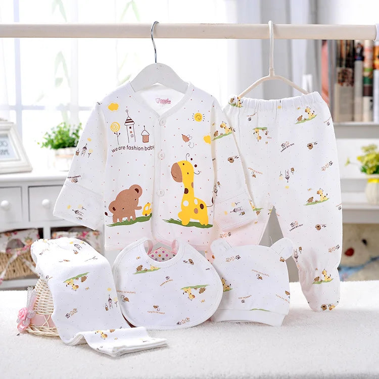 5Piece Sets Spring Autumn Newborn Girls Boy Clothes Casual Cartoon Cute Print Cotton Tops+ Pants Baby Boutique Clothing BC1477-1