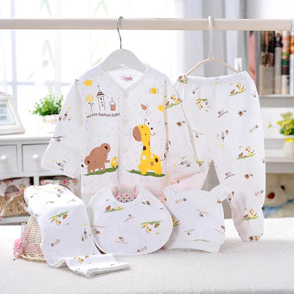 5Piece Sets Spring Autumn Newborn Girls Boy Clothes Casual Cartoon Cute Print Cotton Tops+ Pants Baby Boutique Clothing BC1477-1