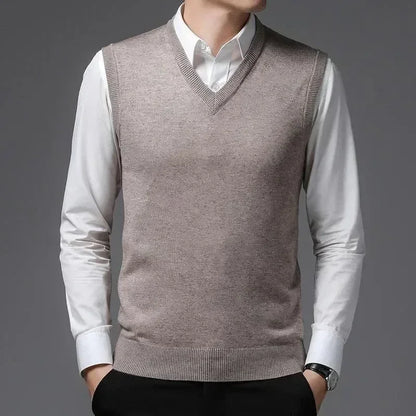 New Men's Autumn High-end Sweater Vest V-neck Warm Knit Sleeveless Men's Clothes Pullover Tops