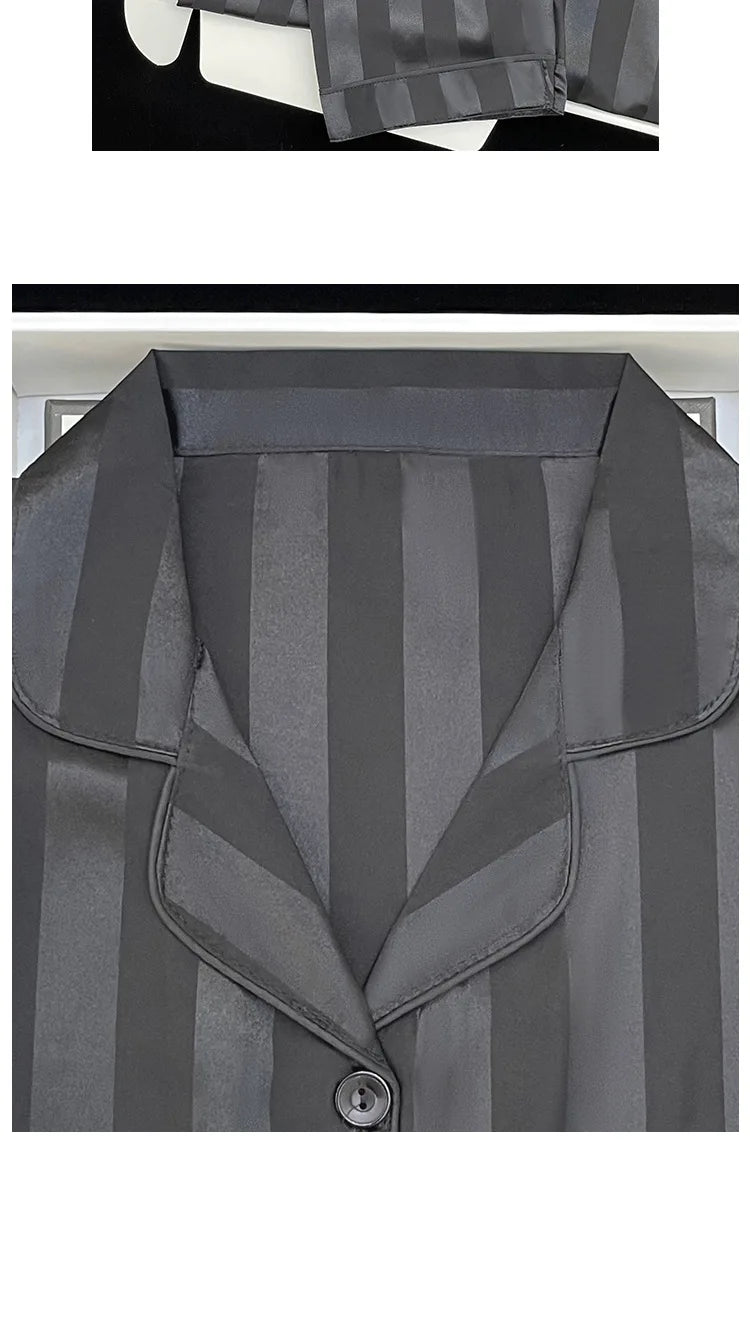 Women's Pajamas Sets Spring Autumn 2 Piece Striped Pajama Faux Silk Satin Sleepwear Long Sleeve Button Pajama Mujer Pjs Home wear