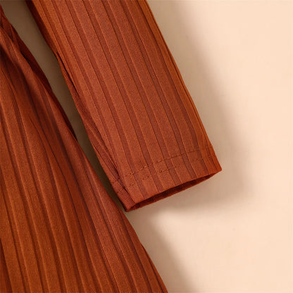 Pat Pat Newborn Dresses Baby Girl Clothes New Born Babies Kids Birthday Party Dress Ribbed Striped Long-sleeve Overalls Children