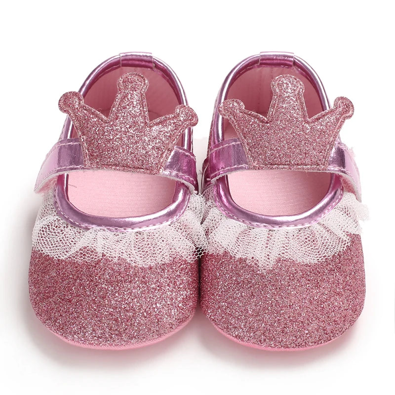 Cute 0-18M Spring Newborn Silver Baby Shoes Non Slip Cloth Bottom Girl Shoes Elegant Breathable Casual Baby First Walking Shoes