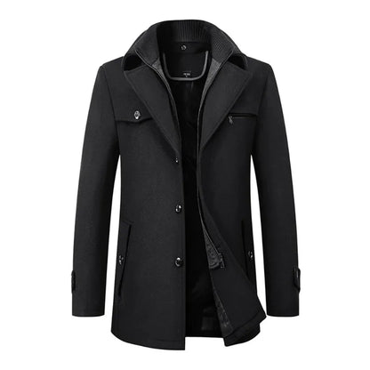 High Quality Men's Winter Long Woolen Coats Men's Casual Slim Business Office Wool Windbreaker Outdoor Windproof Trench Outwear