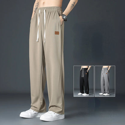 Spring Summer Men Oversize Casual Pants Fashion New Male Drawstring Elastic Waist Solid Loose Sports Wide Leg Straight Trousers