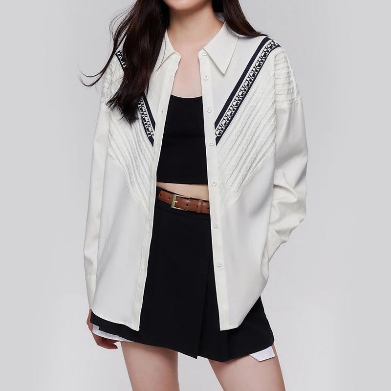 Women's Shirt High-End and Elegant Commuting Office Women's Shirt with Patchwork Stripes Loose Casual Ladies Fashion Shirts