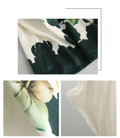 Plus Size Women Silk Satin Blouses Spring Summer Floral Printing Blouse Female Fashion Shirt Tops