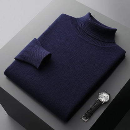 Autumn and winter new 100% merino cashmere sweater men's knitted pullover padded warm turtle neck fashion loose plus size coat