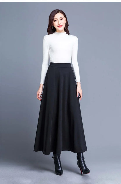 Spring Autumn Large Size A-Line Skirts Women Elastic High Waist Wine Red Black Long Skirt Female Casual Solid Color Maxi Skirts
