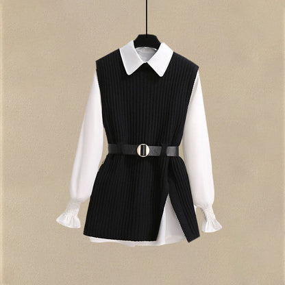 2025 Autumn Increased Size Korean Popular Chiffon Shirt Knitted Sweater Jeans Three Piece Elegant Women's Pants Set Tracksuit