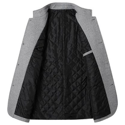 Men's Woolen Coat 2025 Autumn/Winter New Cotton Thickened Single Breasted Standing Collar Wool Blend Male Jacket