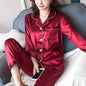 Women Satin Long Sleeve Pajama Set Lapel Top And Pants Solid Pajamas Loungewear 2025 New Arrival Drop-shipping