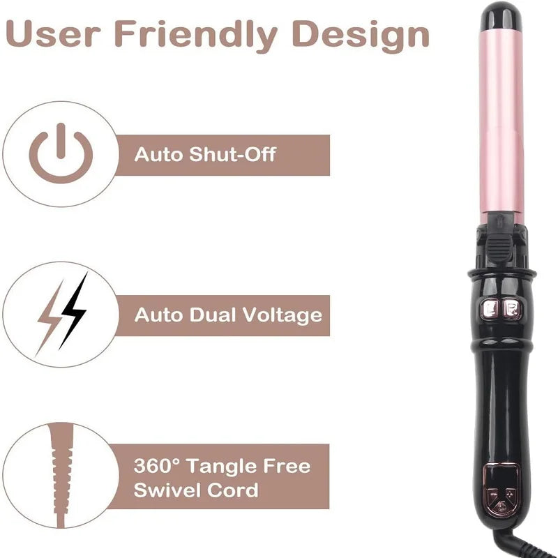 Automatic Hair Curler 1.1inches Rotating Curling Iron with LED Display Fast Heating Curling Wand Hair Curler for Home Travel Use