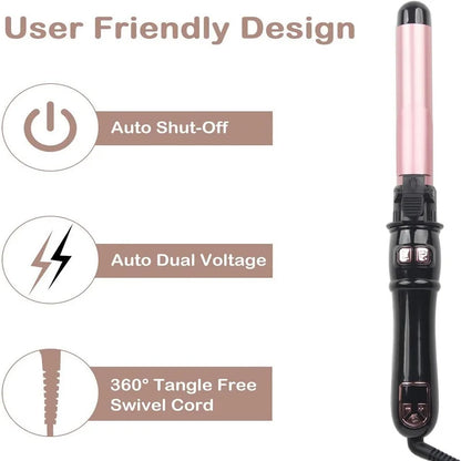 Automatic Hair Curler 1.1inches Rotating Curling Iron with LED Display Fast Heating Curling Wand Hair Curler for Home Travel Use