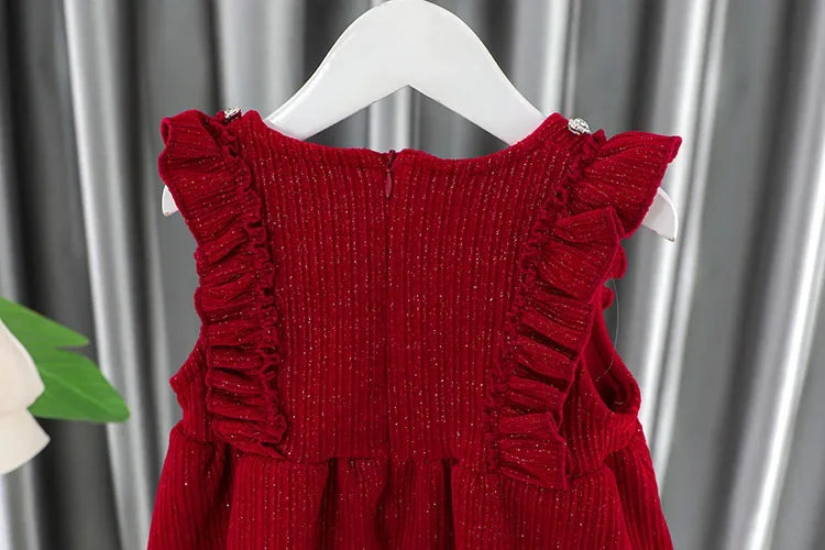 Toddler Baby Girls Dress Autumn  Winter Kids Red Christmas New Year Plush Warm Dress Infant Clothing Set Top+ skirt For 1-4 Years