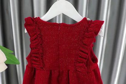 Toddler Baby Girls Dress Autumn  Winter Kids Red Christmas New Year Plush Warm Dress Infant Clothing Set Top+ skirt For 1-4 Years