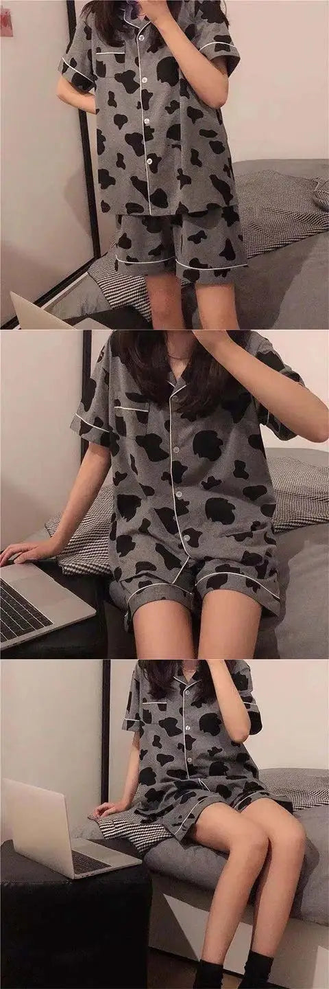 New Women Sleepwear Cartoon Pajamas Female Short  Pants Short Sleeved Summer Spring Loungewear Fashion Home Clothing Home wear