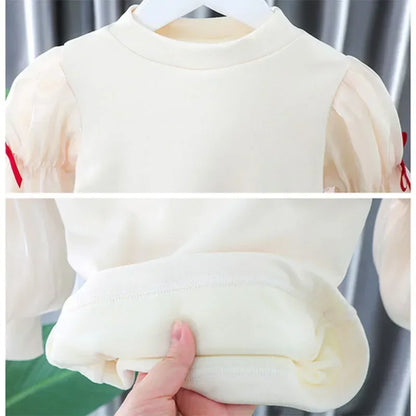 Toddler Baby Girls Dress Autumn  Winter Kids Red Christmas New Year Plush Warm Dress Infant Clothing Set Top+ skirt For 1-4 Years