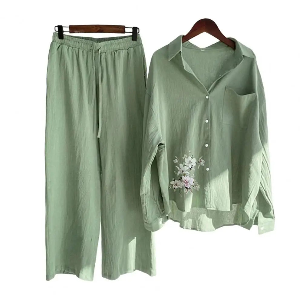 Sprind Summer Cotton Linen Women's 2 Piece Sets Outfits Printed Elegant Casual Plus Size Matching Set Women's Suit Blouse Pants