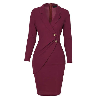 2025  Autumn Winter Fashion Midi Dress Office Lady Long Sleeve Slim Dresses Elegant Bodycon Work Business Pencil Solid Dress