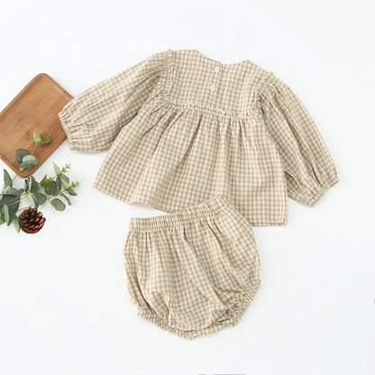 Infant Baby Boys Girls Clothes Set Spring Autumn Kids Baby Boys Girls Long Sleeve Grid T-shirt + Shorts 2pcs Toddler Clothes