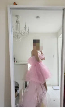 Elegant Mesh Tulle Wedding Party Dress for Women Strapless Off Shoulder High Waist Evening Gowns Formal Occasion Prom Dresses