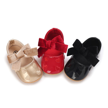 Baby Girls Cute Moccasins Heart Pattern Bowknot Soft Sole PU Leather Flats Shoes First Walkers Non-Slip Princess Shoes