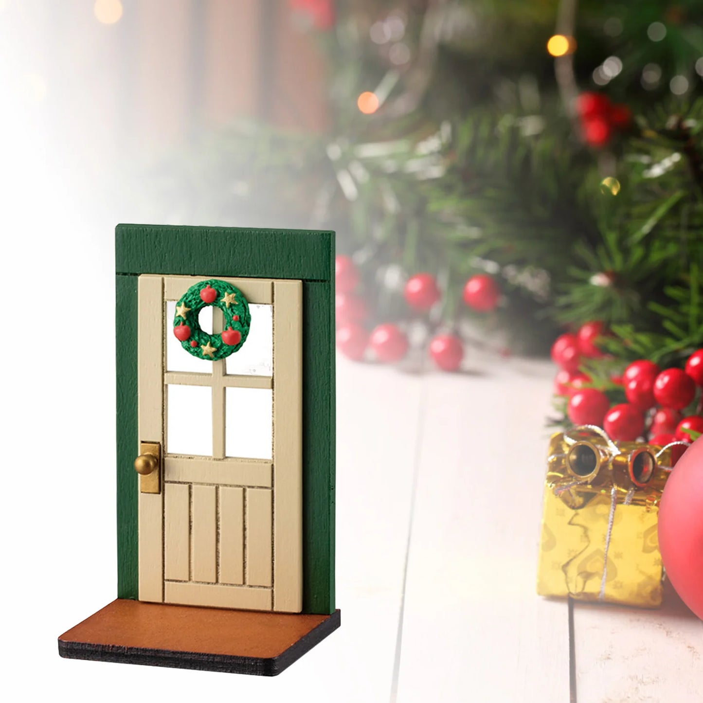 Christmas Wood Door Shape Ornaments Durable Creative Home Decorative Toy Wooden Handicrafts For Table Bookshelf Fireplace Decor