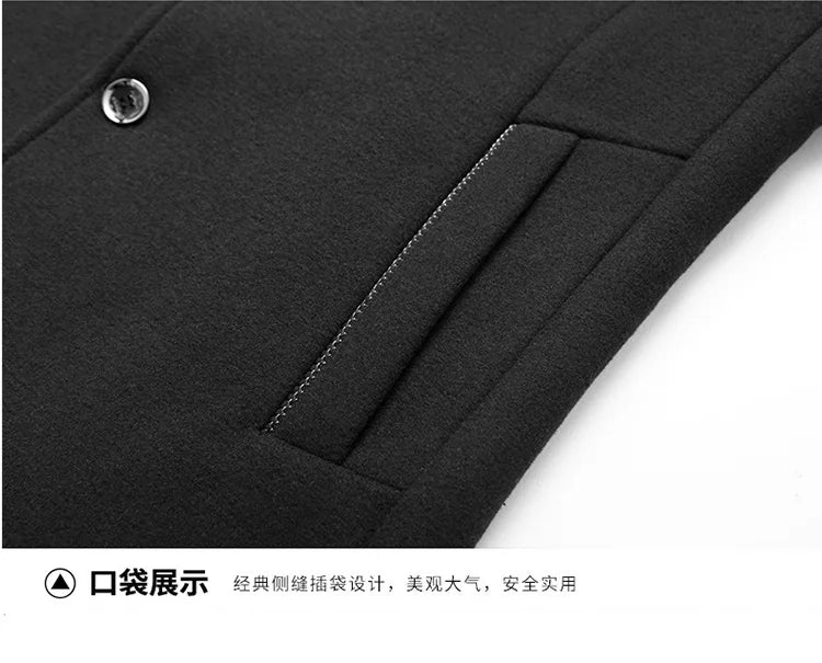 Men's Woolen Coat 2025 Autumn/Winter New Cotton Thickened Single Breasted Standing Collar Wool Blend Male Jacket