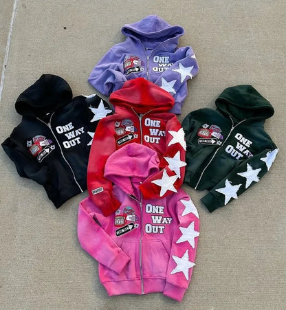 Harajuku Hip Hop High Street embroidery zipper hoodie men Y2k 2025 fall new jacket American retro punk oversized sweatshirt