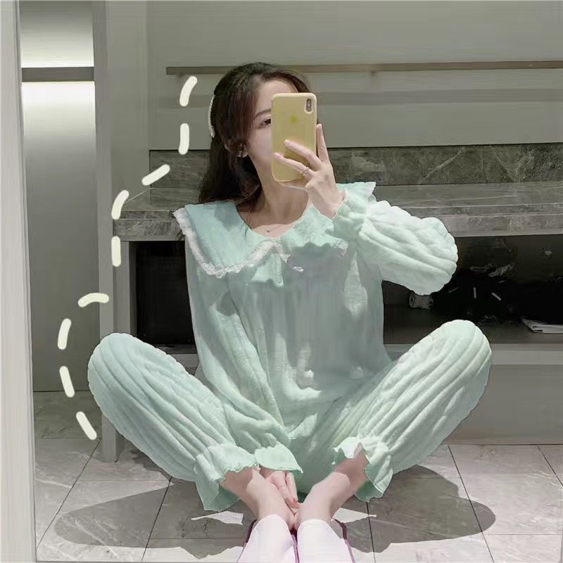 Square Collar Women Pajamas Set Winter Sleepwear Fleece Velvet 2 Piece Pant Home Suit Fluffy Korean Solid Pajama Warm Night Wear