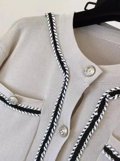 Women Casual Knitted 2 Pieces Sets Korean Cropped Knitwear Sweater Cardigan Tops Conjuntos High Waist Ankle Length Pants Suits