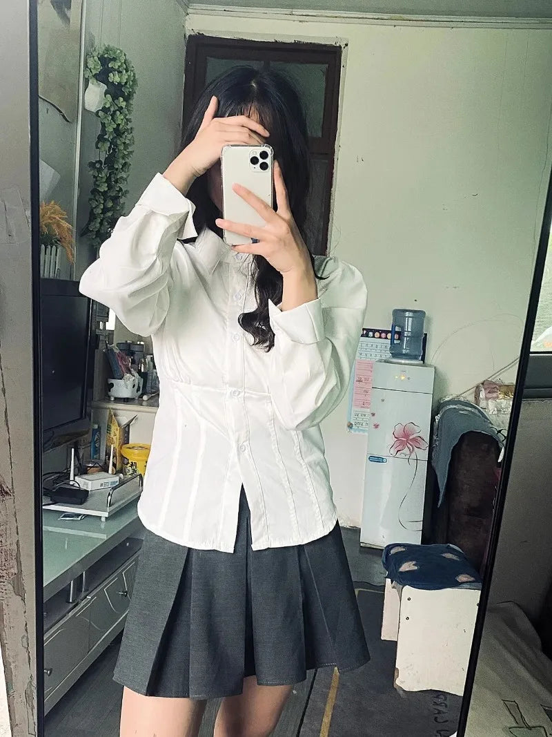 White Shirts Women Slim Sexy Girls All-match Preppy Style Long Sleeve Tops Casual Fashion Girls Classic Camisa Feminine