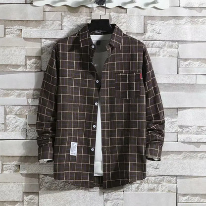 Spring New Korean Style Plaid Shirts Men's Handsome Long-sleeved Loose Casual All-matching Shirt Coats 2025 Trend Men's Clothing