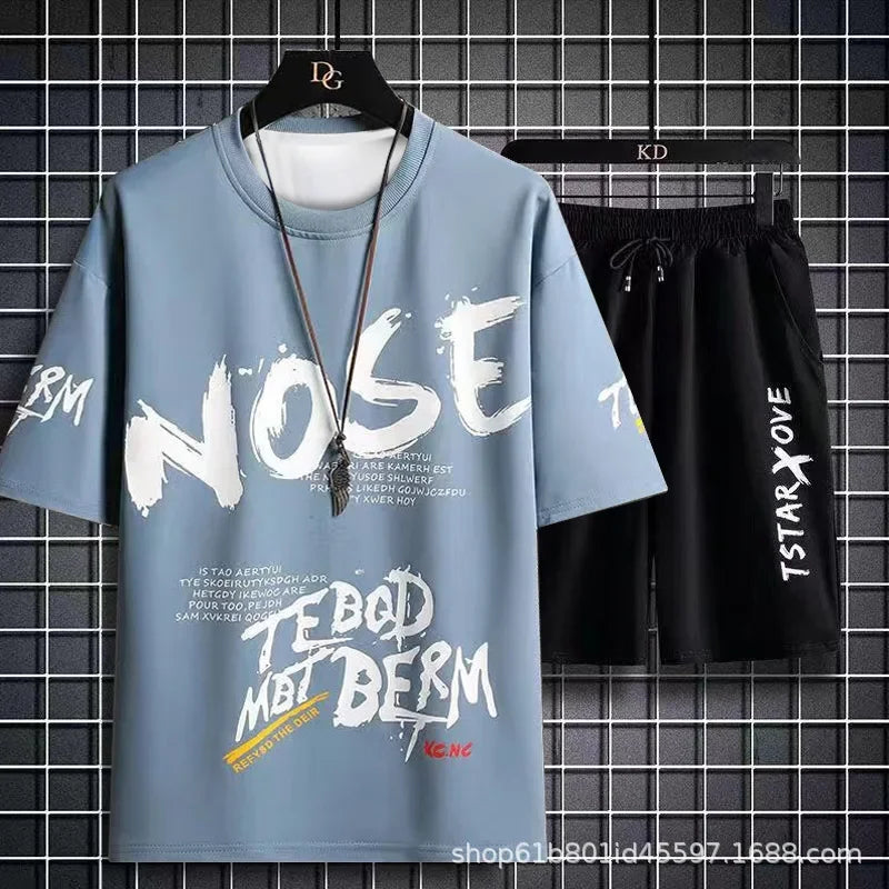 Summer Men Sets 2 Piece Set Tracksuits T-shirt for Men sport gym Casual Men Clothing Y2K Joggers Plaid T Shirt Shorts Outfit