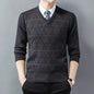 Men's Sweater Fashion Solid Color Warm Sweater Business Casual Heart Neckline Sweater Pullover Men