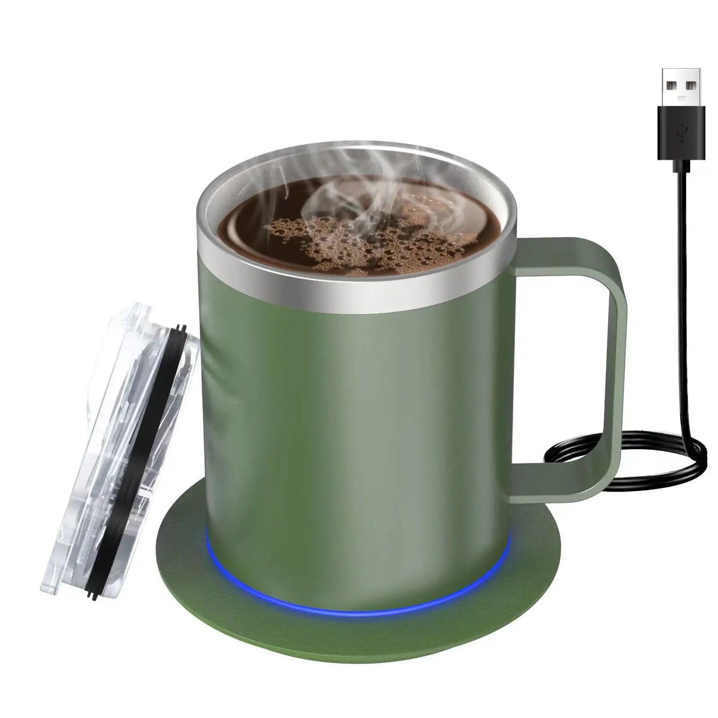 Self-Heating Coffee Mug - 12oz USB Electric Heated Mug Heat 131-149℉ Smart Warming Travel Mug Double Layer Food Grade Cup Warmer