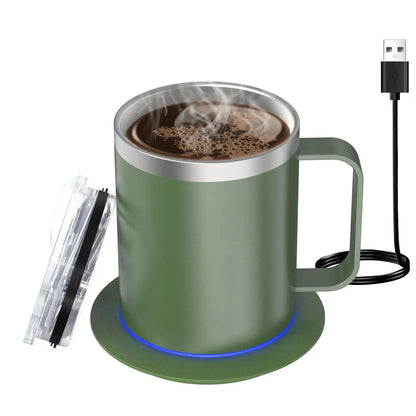 Self-Heating Coffee Mug - 12oz USB Electric Heated Mug Heat 131-149℉ Smart Warming Travel Mug Double Layer Food Grade Cup Warmer