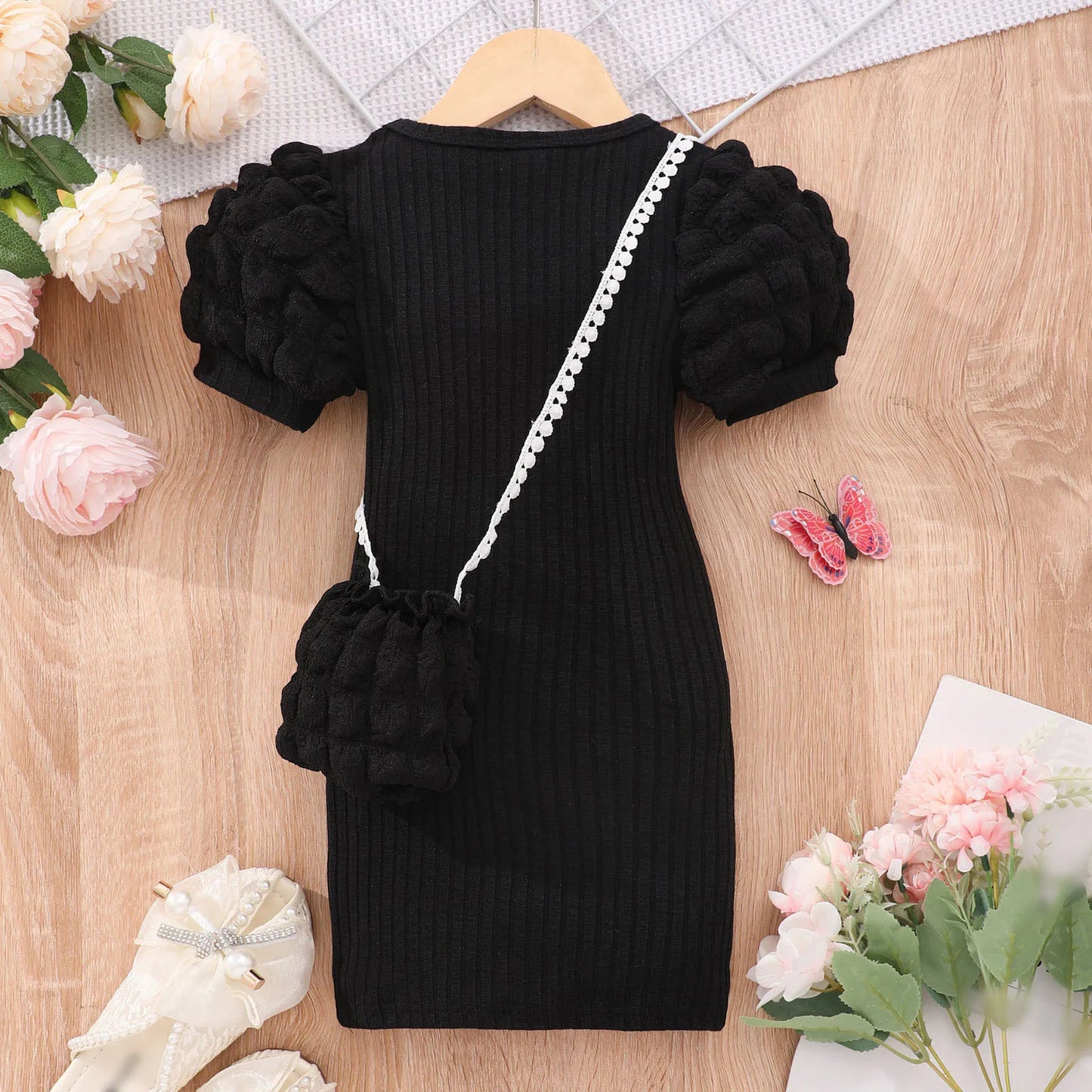 2025 Midi Dress Kids Girl Clothes Summer Short Sleeve Baby Girl Bodycon Dress Party Children Wrap Tight Dress 3 4 5 6 7 8 Years